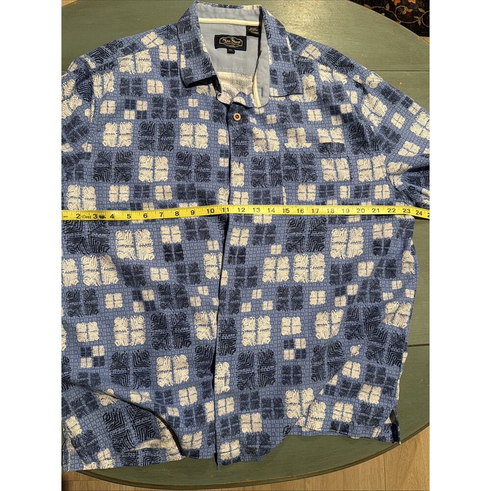 Nat Nast Luxury Originals Blue Geometric Silk Cotton XL Button Down Shirt - Picture 8 of 11